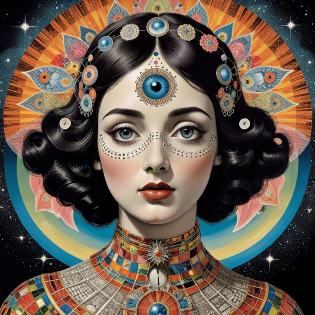 Psychedelic Fornasetti-Inspired Cosmic Reincarnation