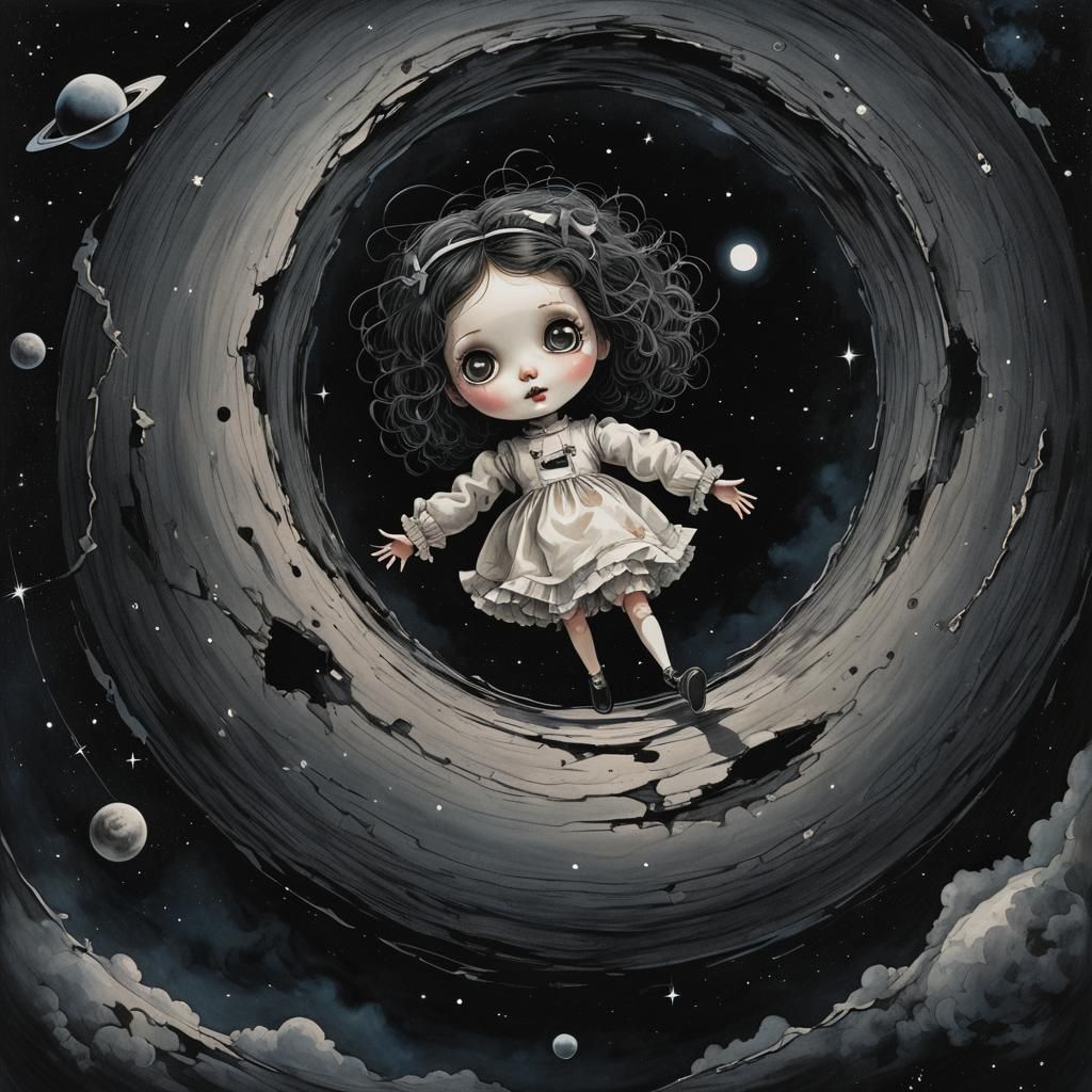 Creepy Broken Doll Drifting in Deep Space