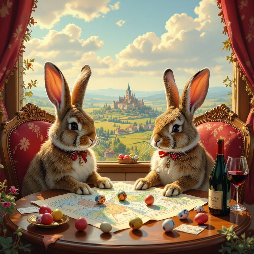 Rabbits Prepare Easter Run in Whimsical French Countryside