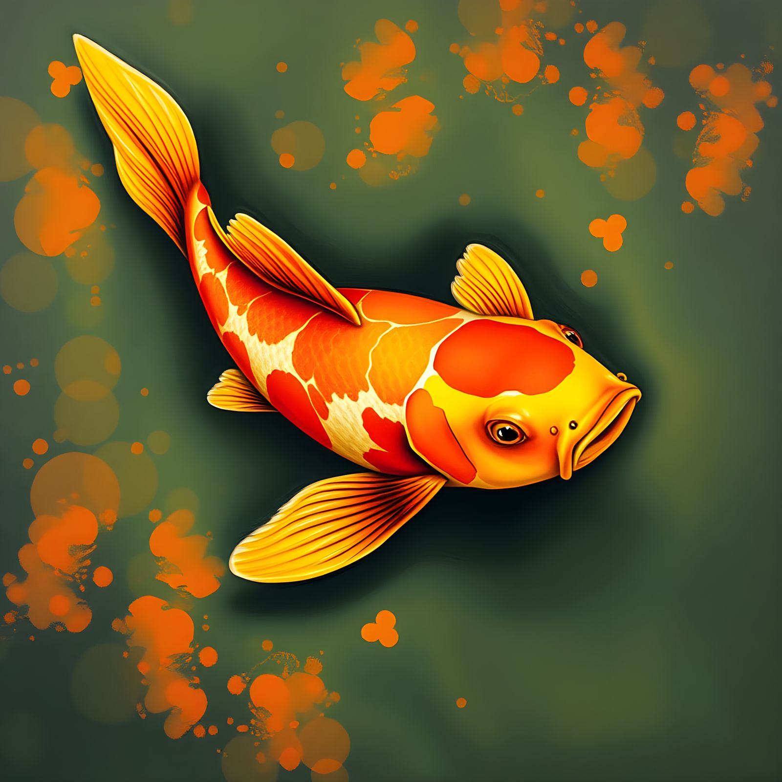 Orange and Yellow Koi Fish Portrait