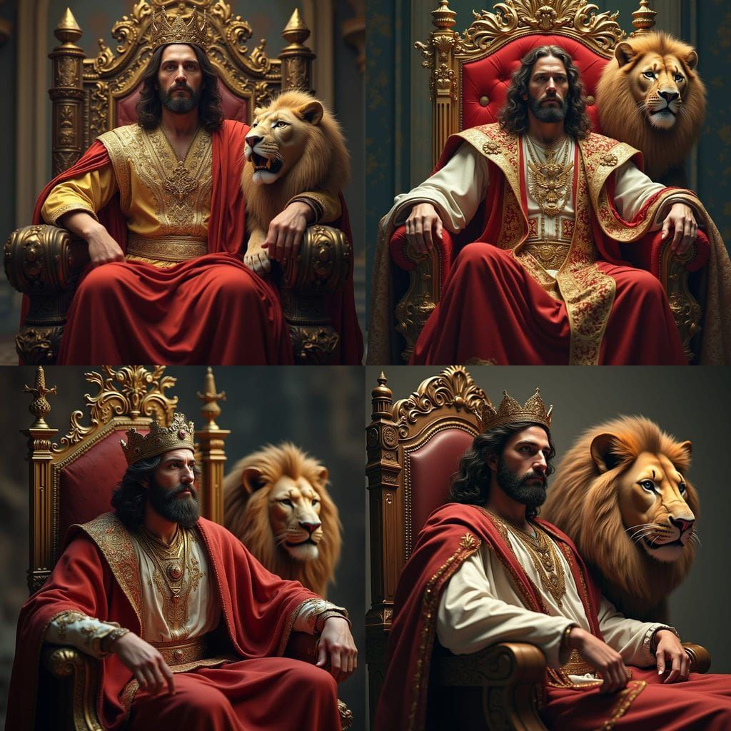Jesus Enthroned with Lion: Hyperdetailed Portrait