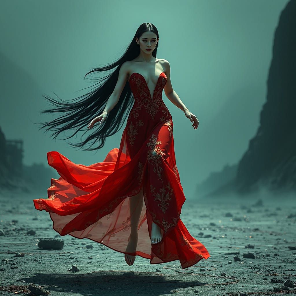 Ethereal Ghostly Bride Soars in Post-Apocalyptic Twilight