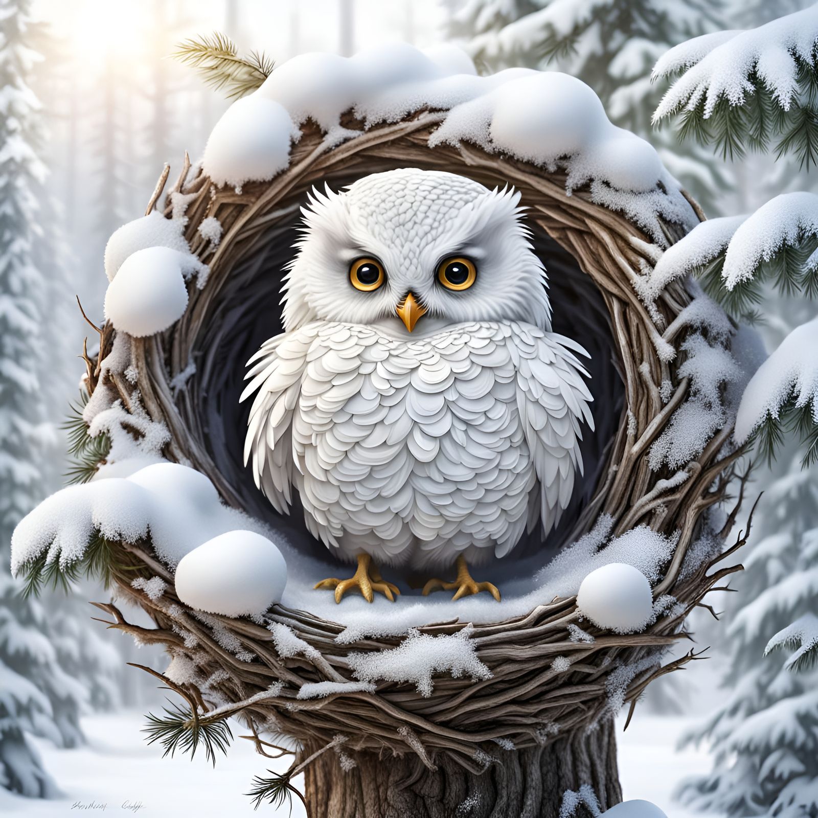 White OWL in the nest