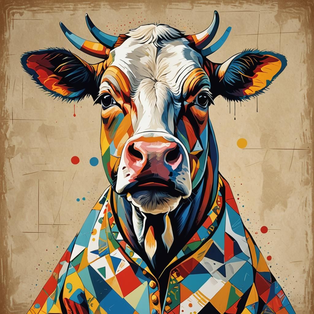 Cow in Dress: A Picasso-esque Pop Art Portrait