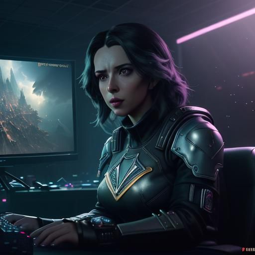 Detailed Newsroom in a Cinematic Synthwave Style