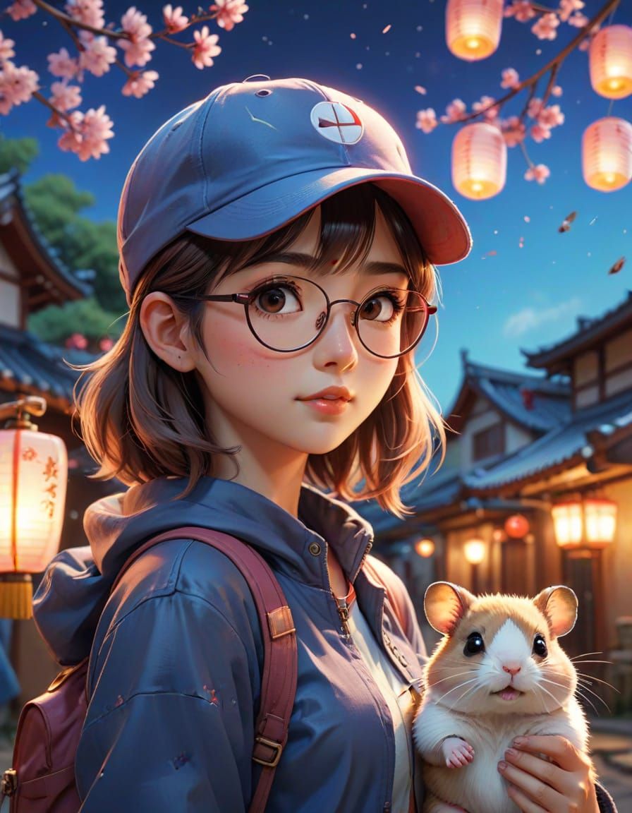 Adorable Girl in Anime Village Scene