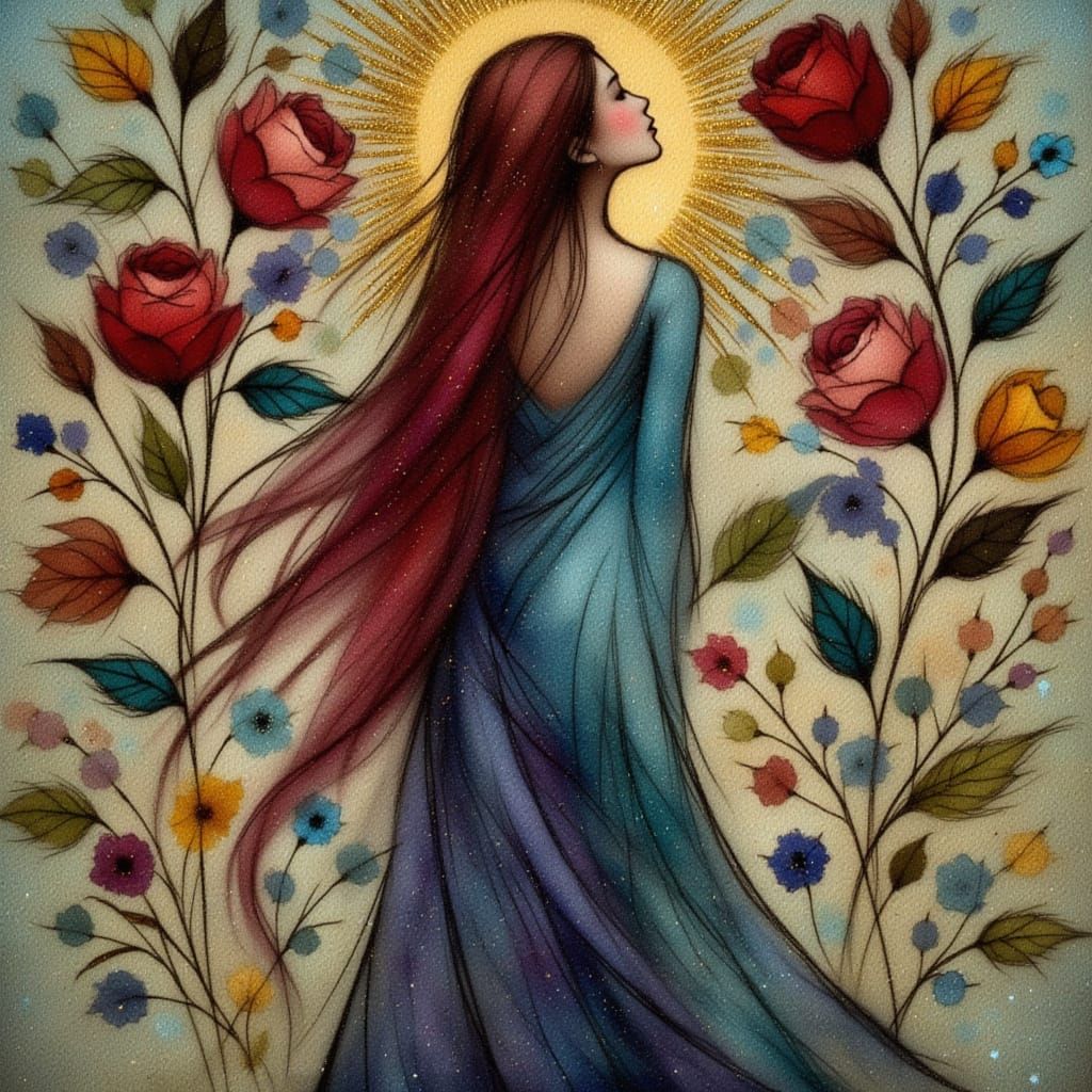 Nature Goddess in Klimt Style with Earth Tones