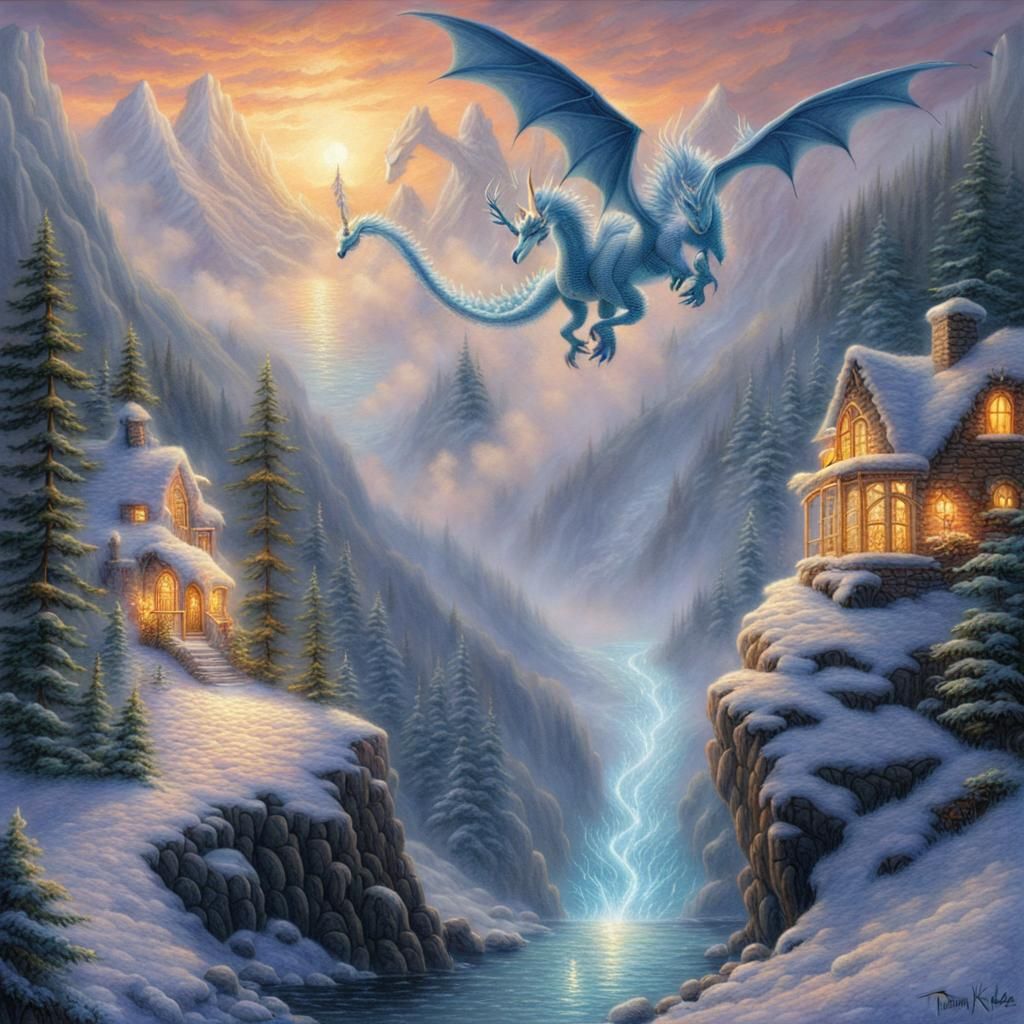 Embroidered Dragon with Mythical Creatures in Ethereal Fanta...