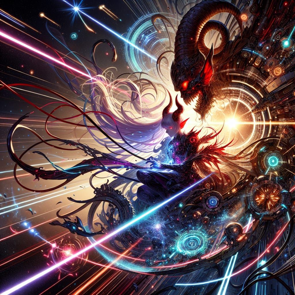 Elegant Demon Girl in Futuristic Bond