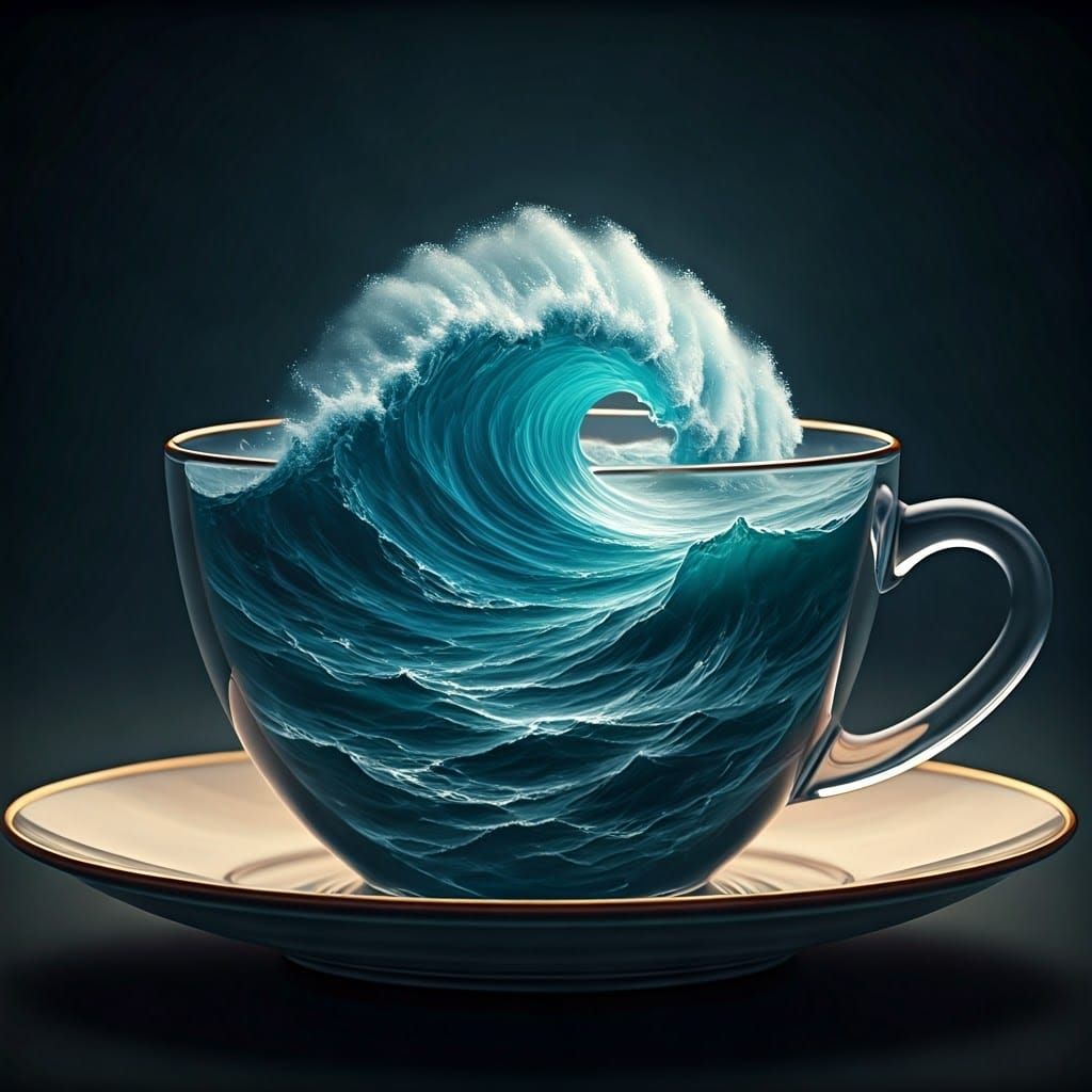 Stormy Ocean Trapped in Victorian Teacup