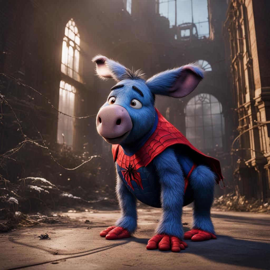 Eeyore as Spider-Man: Detailed Matte Painting