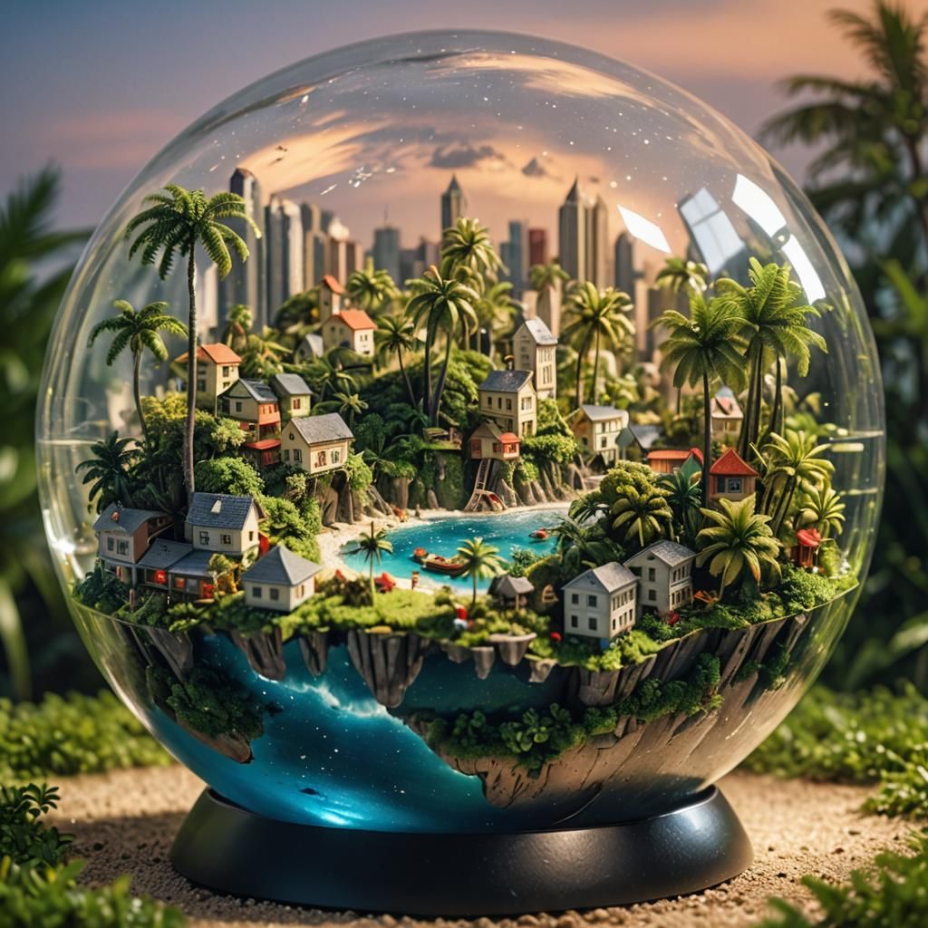 Miniature Tropical Island in Glass Orb