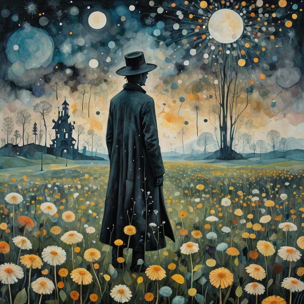 Eerie Dandelion Dreamscape in Expressionist Style