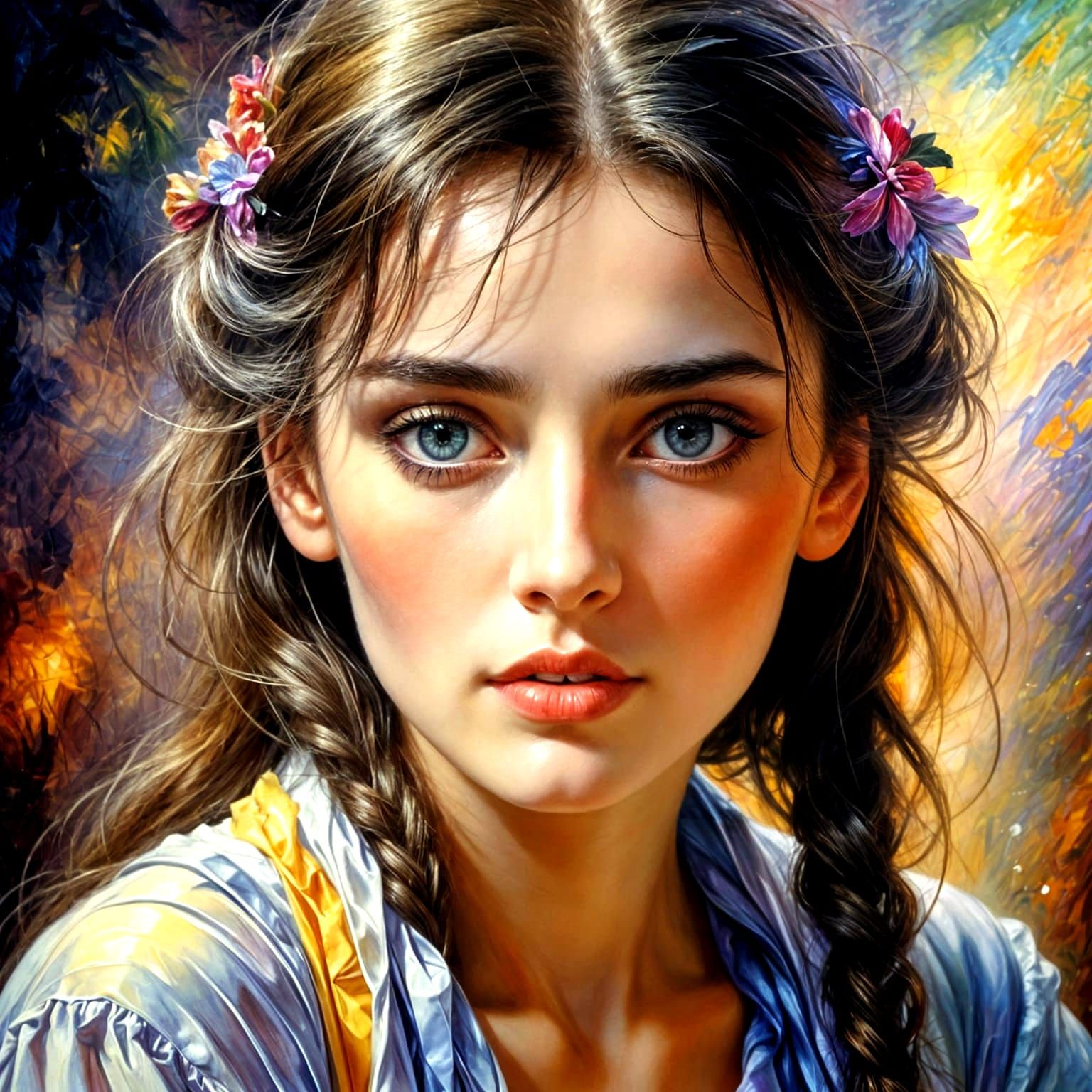 Tender Portrait in Chiaroscuro Oil Painting Style