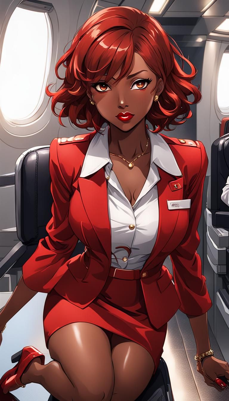 Anime Flight Attendant with Red Hair, Groveling
