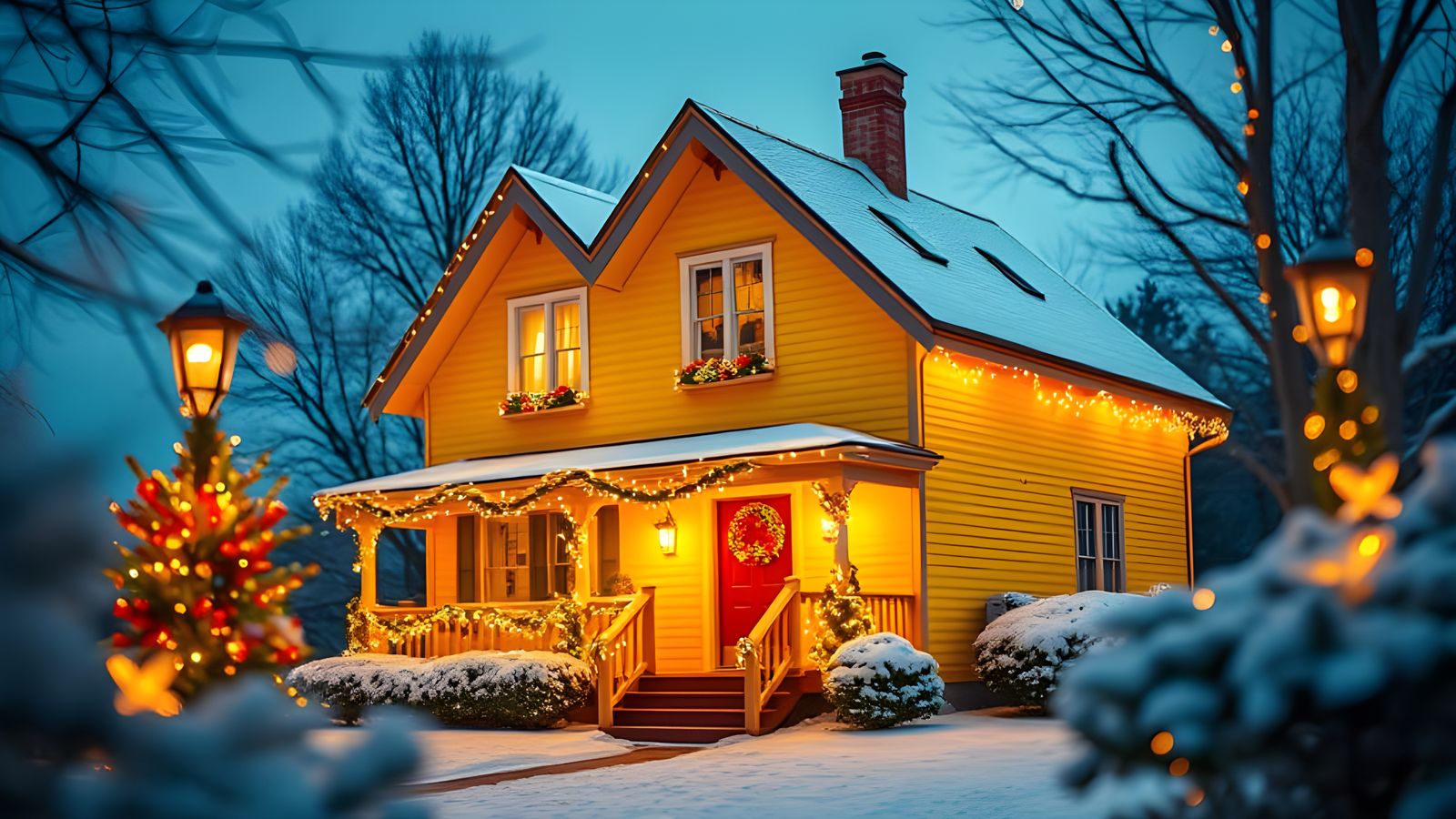Holiday Cheer in a Vibrant Yellow House