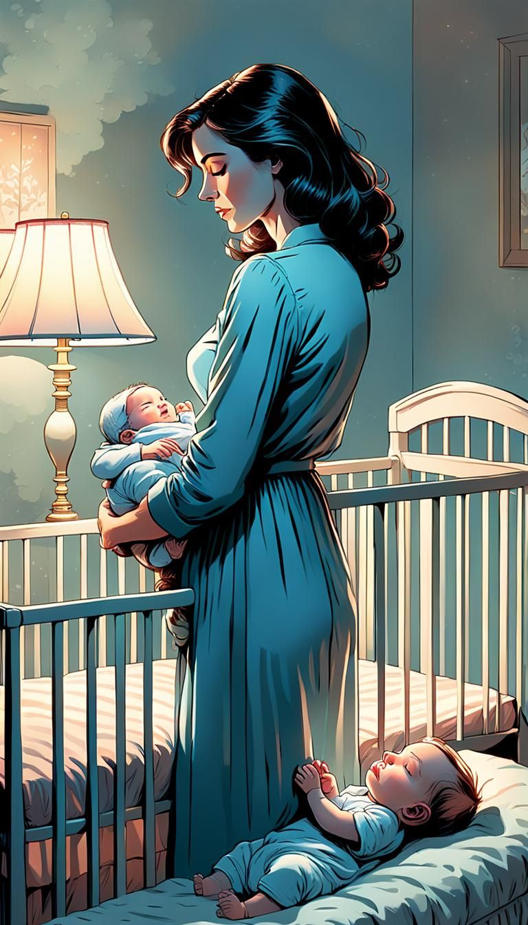 Mother and Baby in Soft Pastel Comic Style