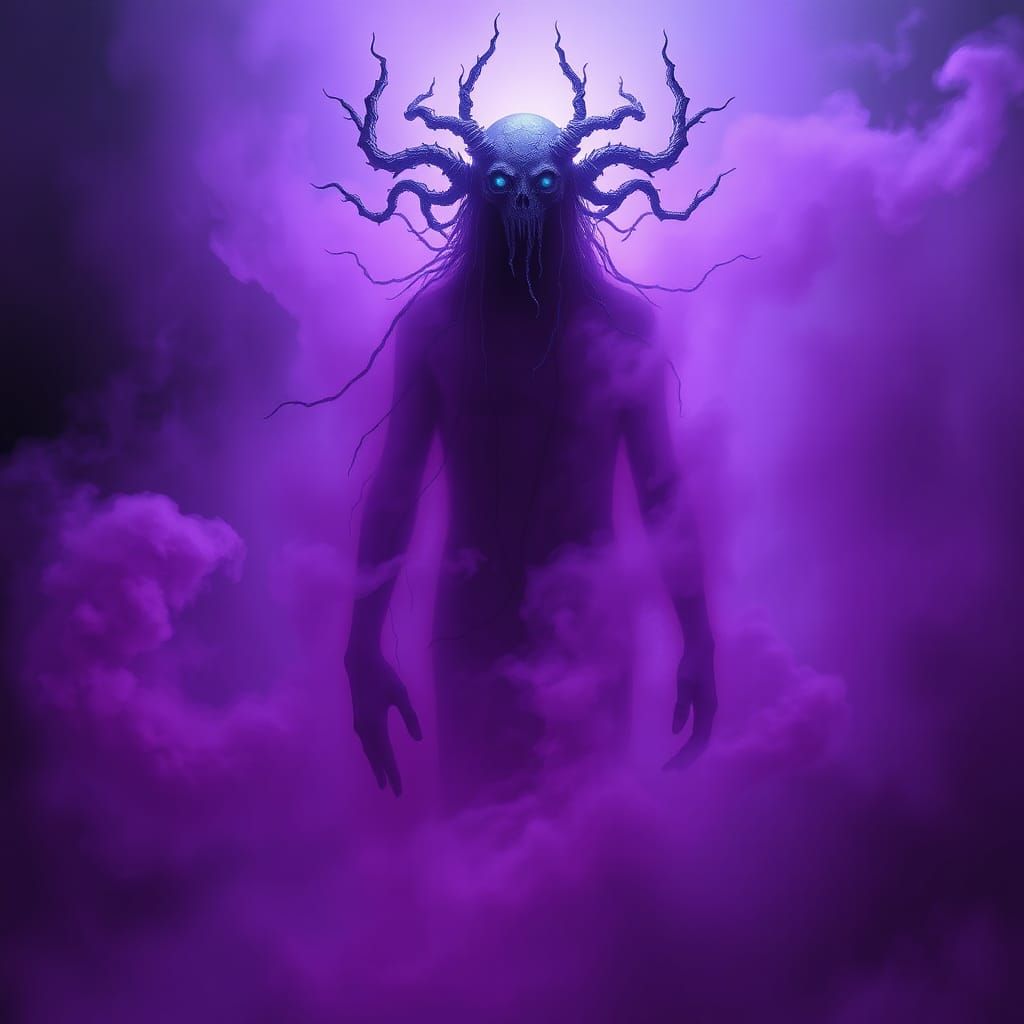 Ethereal Purple Figure in Surreal Biomechanical Style