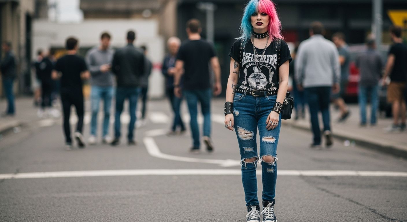 Vibrant Punk Girl in Street Photography Style