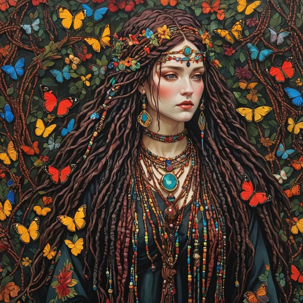 Girl with Braids in Vivid Maximalist Style