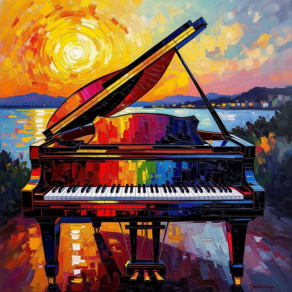 Neo-Impressionist Grand Piano in Golden Hour Light