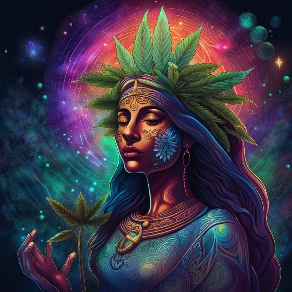 Latin American Deity Sowing Cannabis Plants Logo