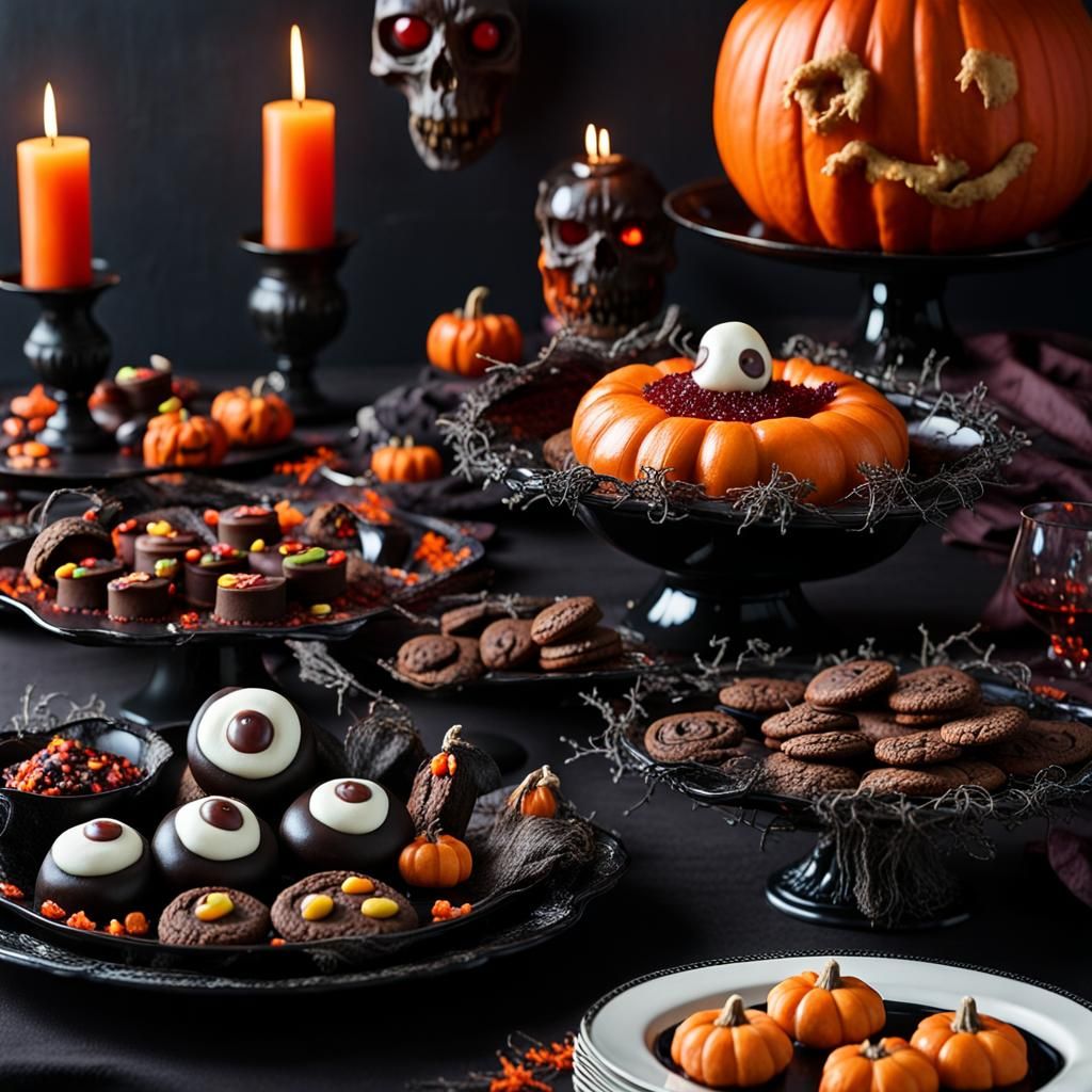 Eerie Halloween Feast: A Matte Painting in Deep Color