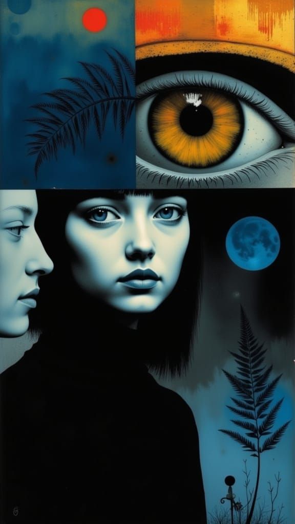 Mystical Gothic Landscape in Cool Blues and Copper Hues