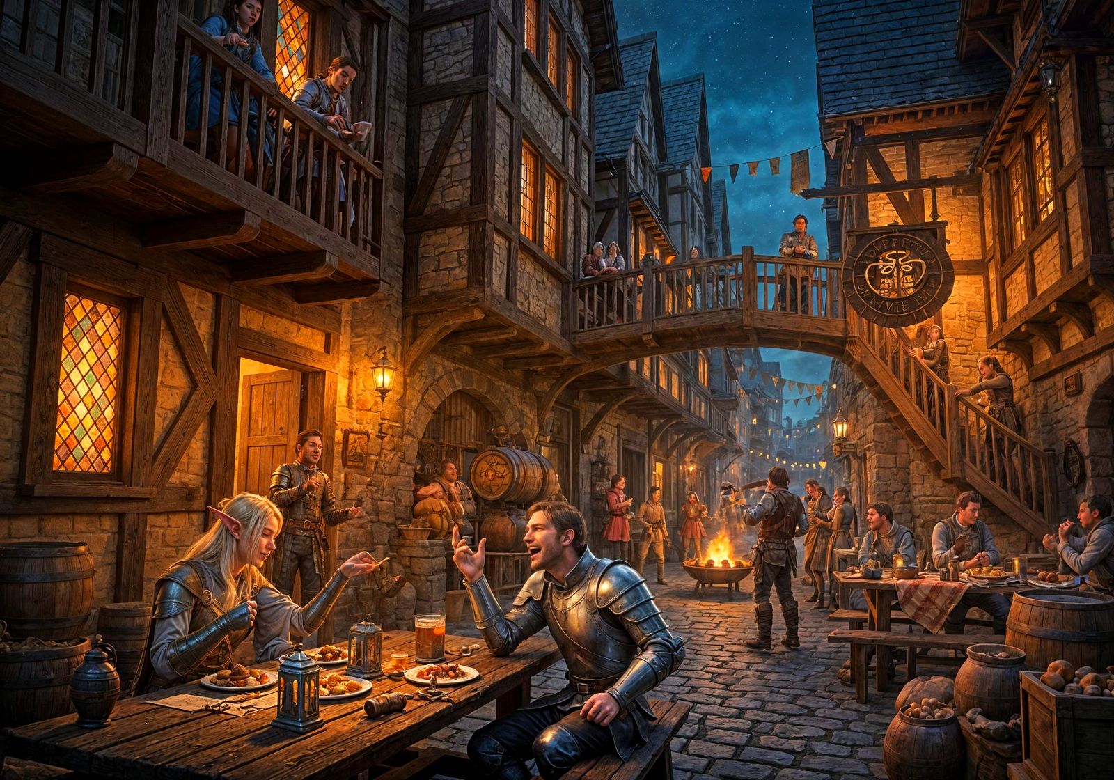 Bustling Medieval Tavern Alleyway Scene