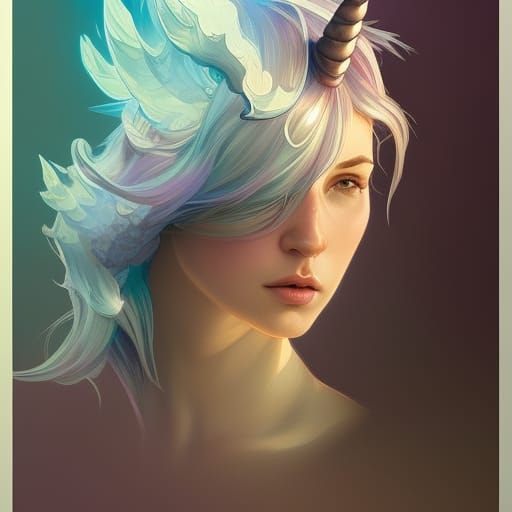 Detailed Unicorn Portrait in Art Nouveau Style