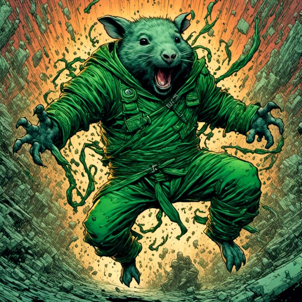 Wombat Ninja with Six Arms in Comic Book Style
