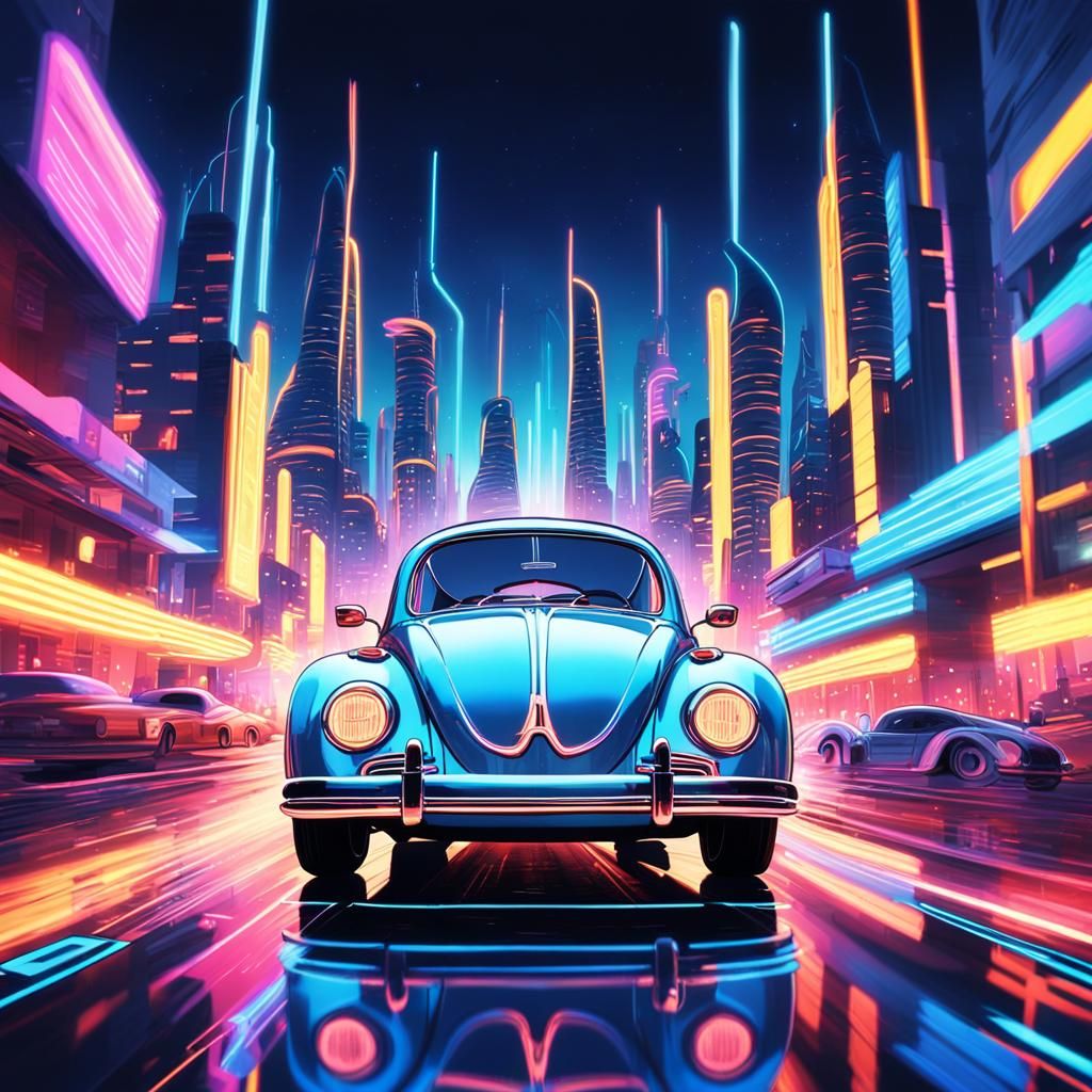 Herbie Supercar in Retro-Futuristic Neon City