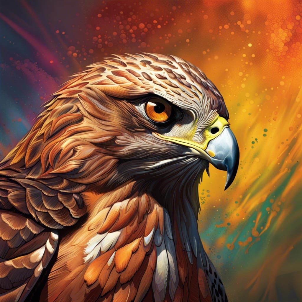 Detailed Hawk Portrait in Splash Art Style