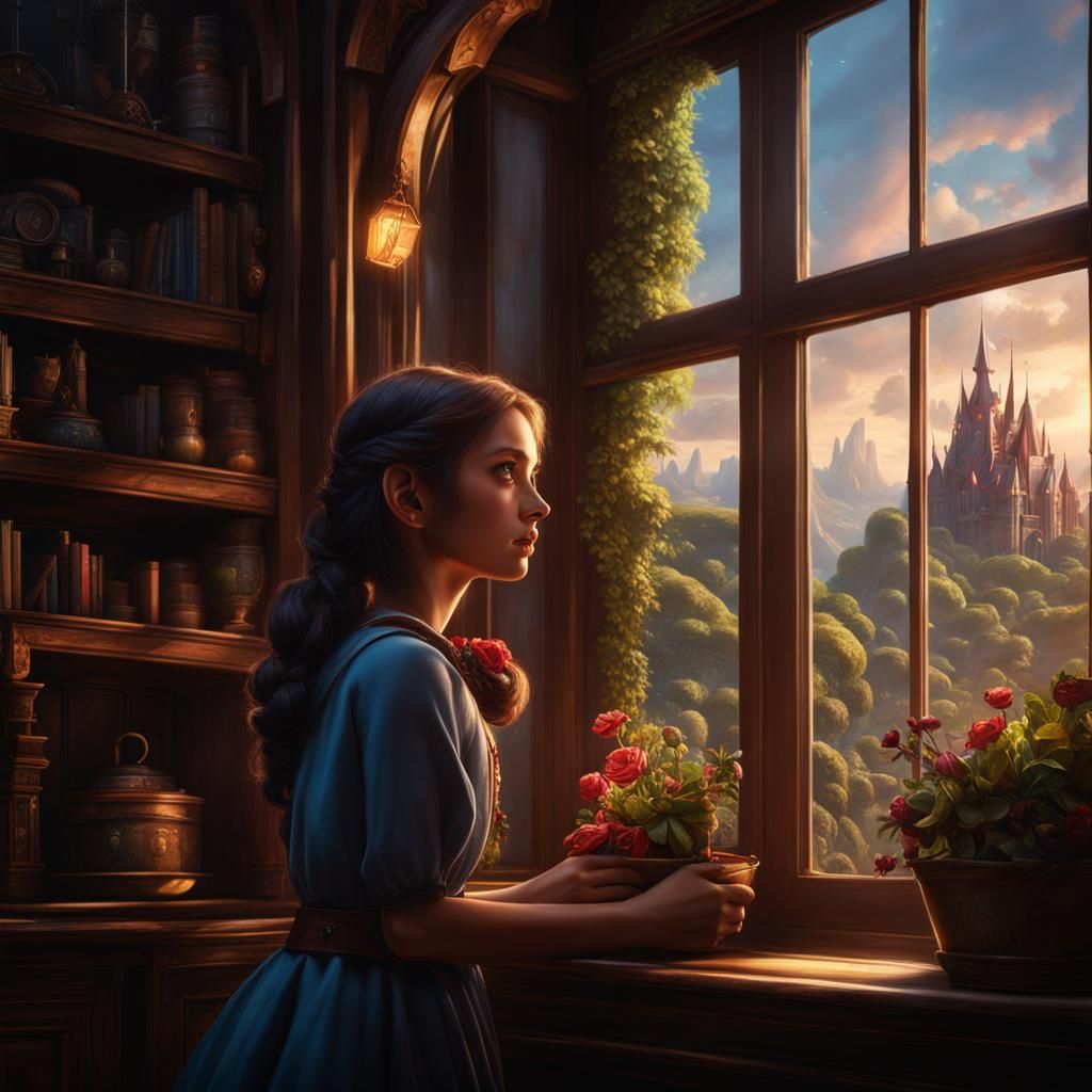 Girl at Window: Fantasy Concept Art