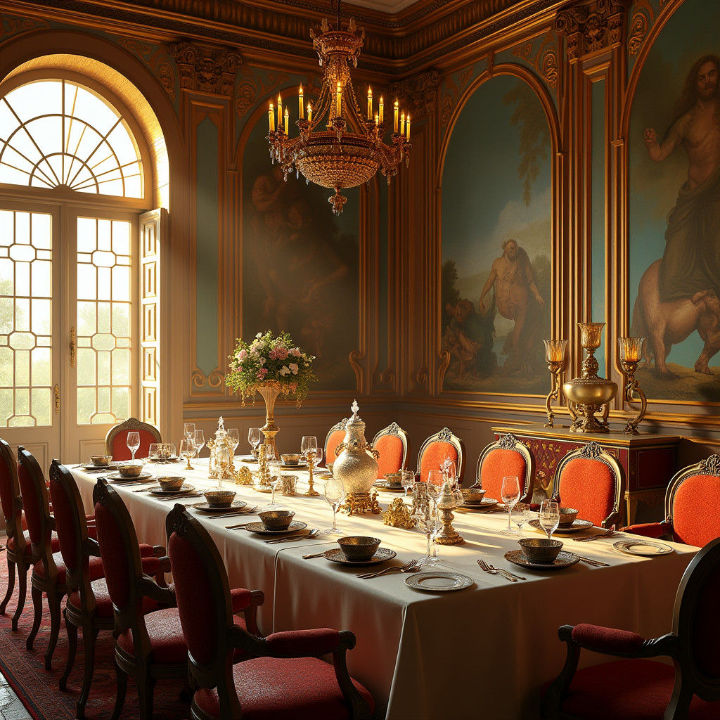 Ancient Greek Chamber with Ornate Furnishings in a Matte Pai...