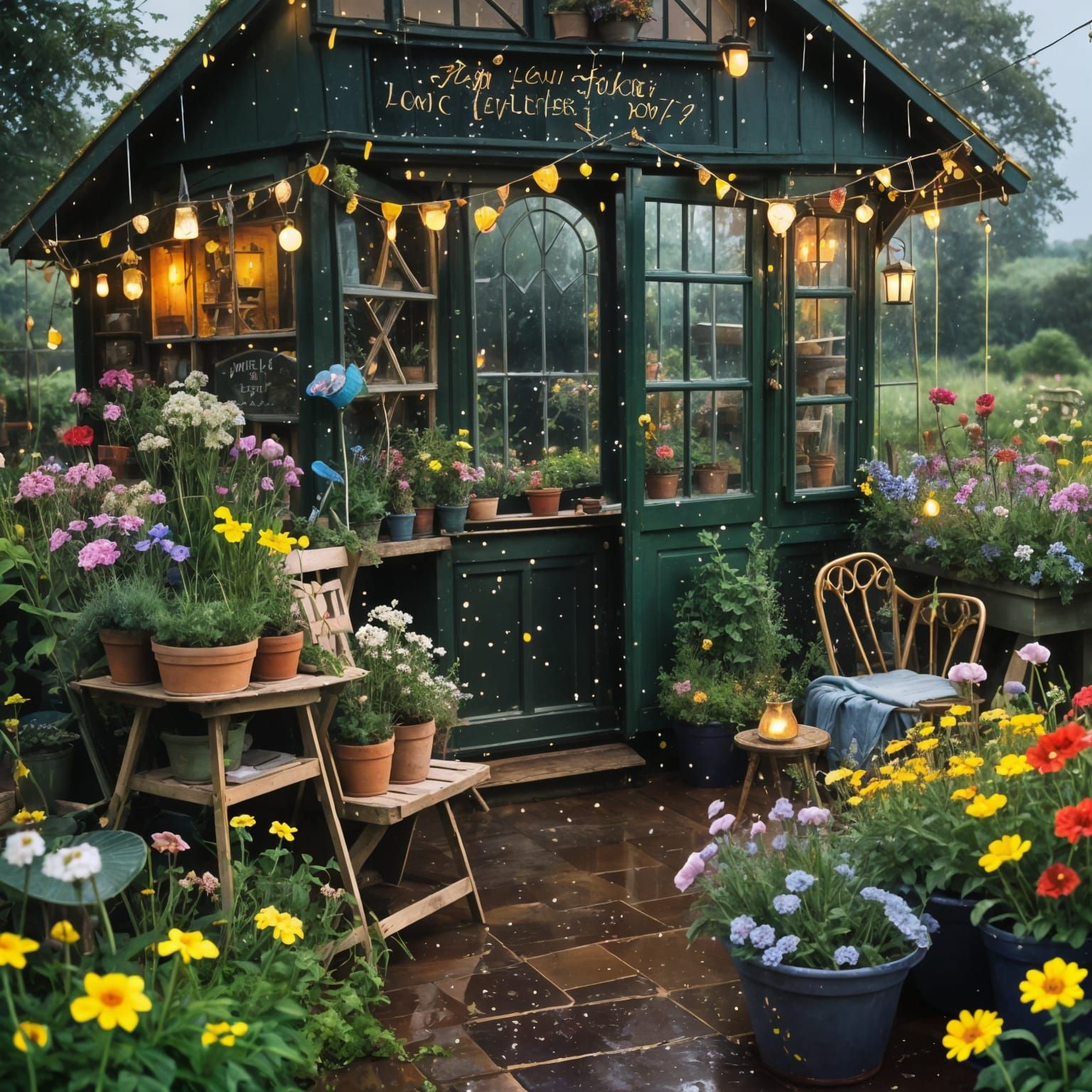 Magical Garden Shed in Golden Hour Rain
