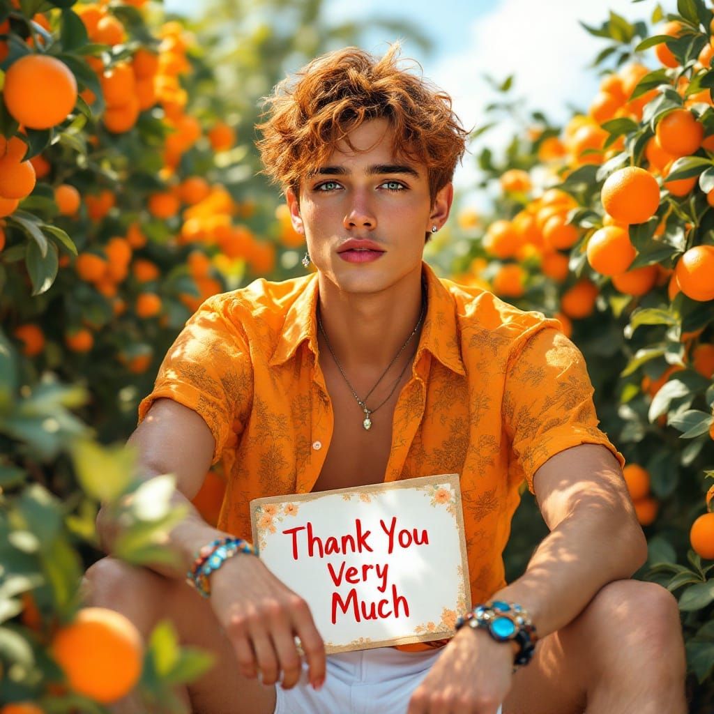 Surreal Watercolor Portrait of a Young Man in a Vibrant Oran...