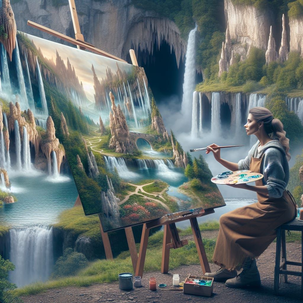 Extremely detailed cinematic film still of an artist girl pa...