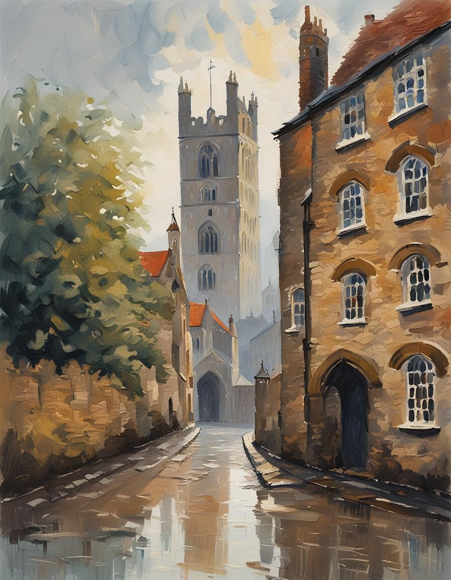 Greyfriars Tower: Impressionistic Gouache Painting on Canvas