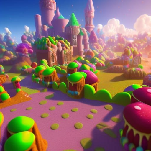 Magical Candy Land with Gingerbread Village in 3D