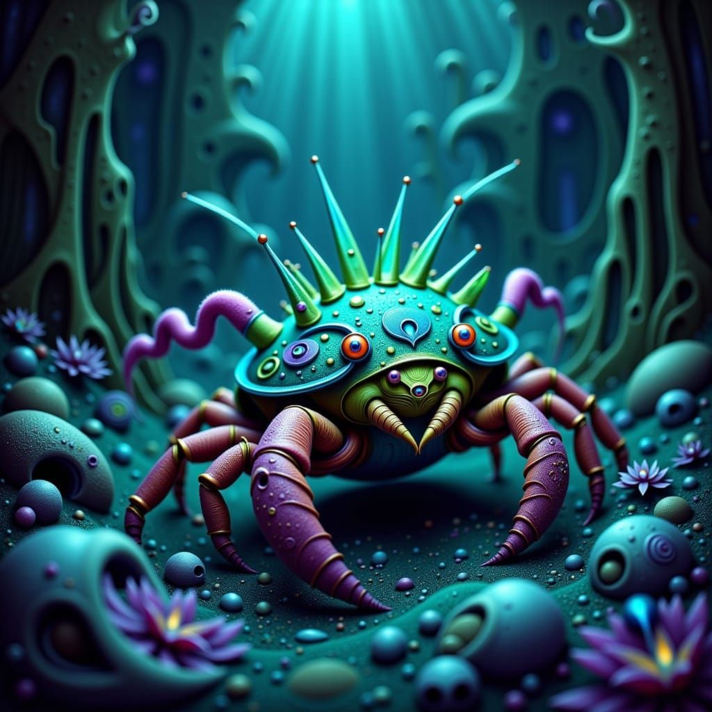 Bioluminescent Hermit Crab in Sunken City Ruins