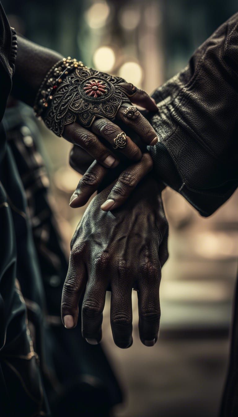 Lovers Holding Hands in Hyperrealistic Detail