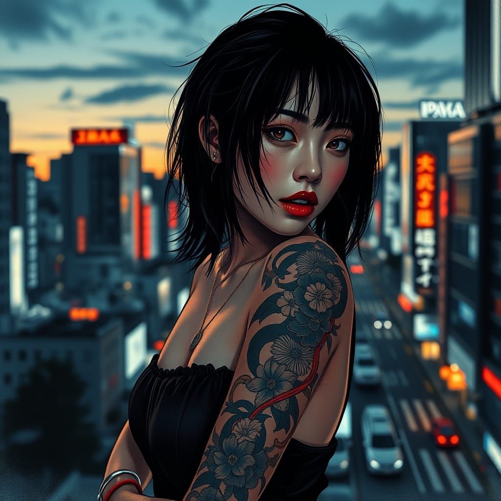 Edgy Tattoos in Tokyo: A Black and White Portrait