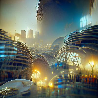 Gothic Futuristic City in Glass Dome: 3D Render