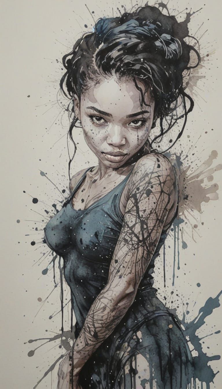 Woman in Ebony Ink Splash Art
