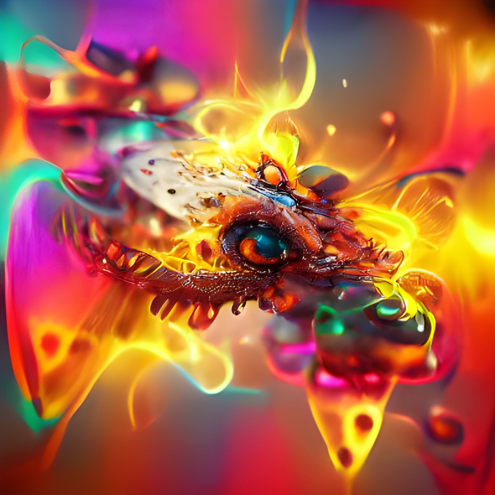 Holographic Steampunk Fire Explosion with Pizza Dragon