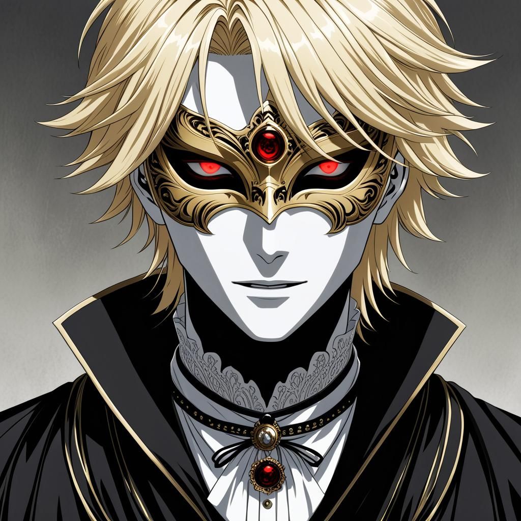 Bloody Eyed Teen in Victorian Mask: Anime Art