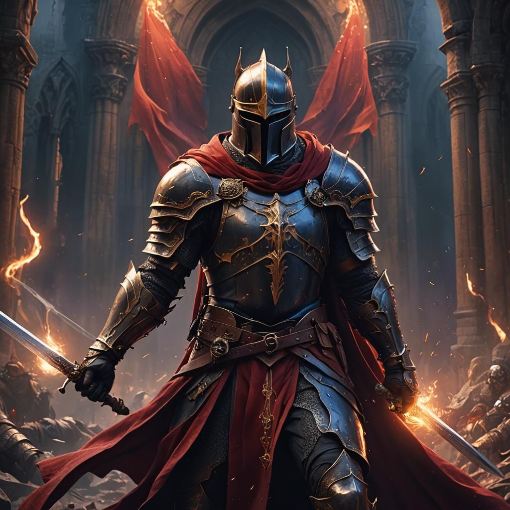 Dramatic Dark Fantasy Knight with Claymore Sword