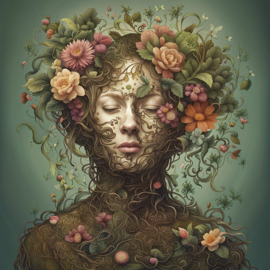 Organic Surreal Portrait: Person of Flowers and Vines