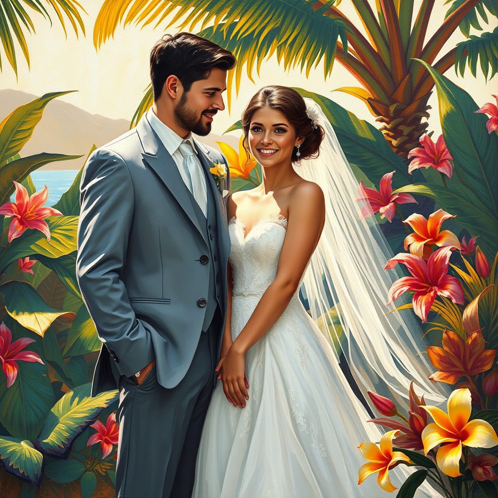 Tropical Wedding Scene in Post-Impressionist Style